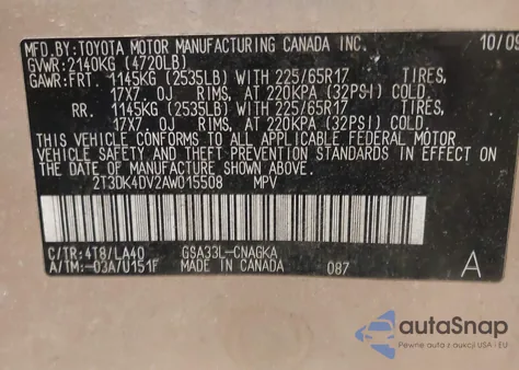 2010 Toyota Rav4 Limited V6 from USA, damaged, VIN 2T3DK4DV2AW015508